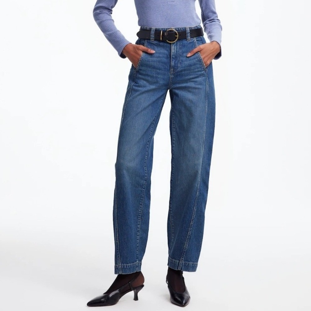 Madewell Petite Tapered Denim Trousers Medium Concho Wash Blue Jeans Seamed 29P